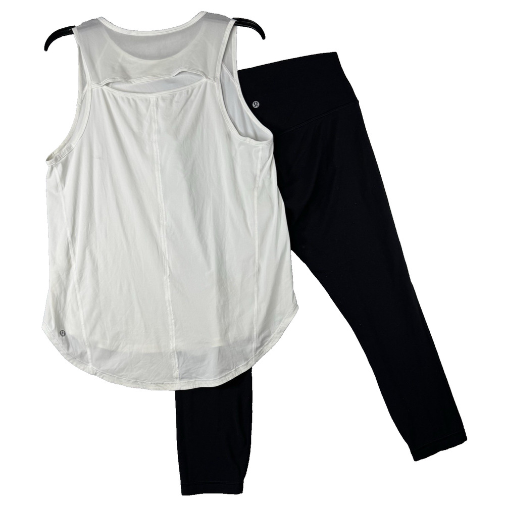 Lululemon Women Size 6 Lot 2 White Black Cropped Relaxed Tank Mesh Sculpt Tank